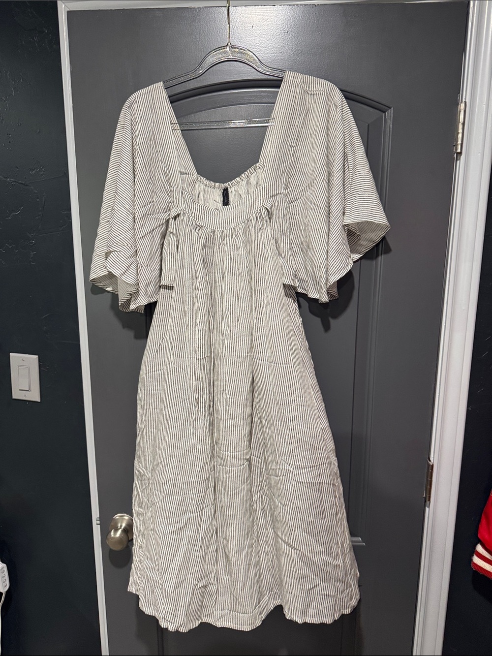 Sacred Threads Cream & Black Striped Midi Dress